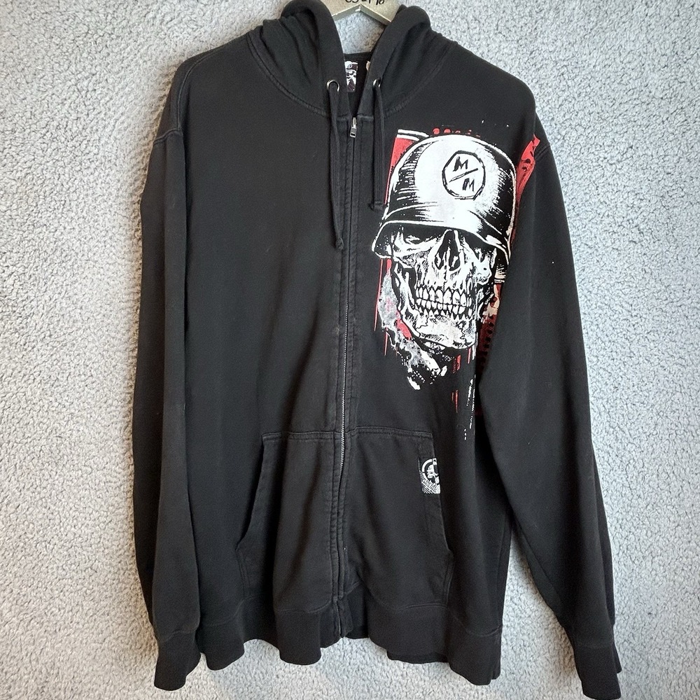 Metal Mulisha Skull Helmet Full Zip Hoodie Mens Large Double Sided Y2K Goth Emo